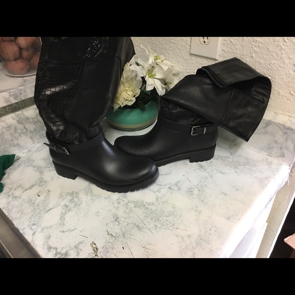 Black tall genuine leather boots